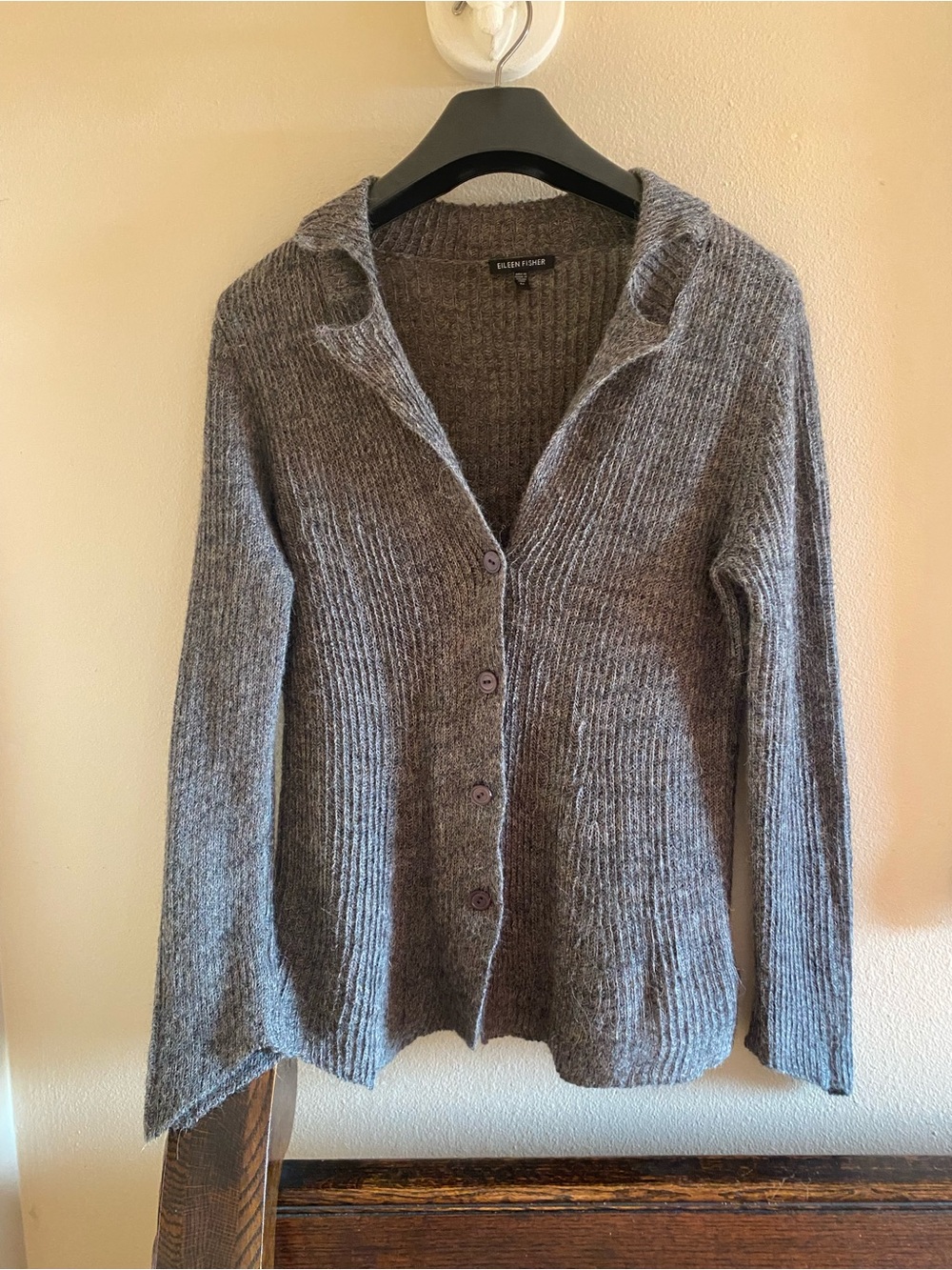 Eileen Fisher Gray Alpaca Wool Button Down Cardigan